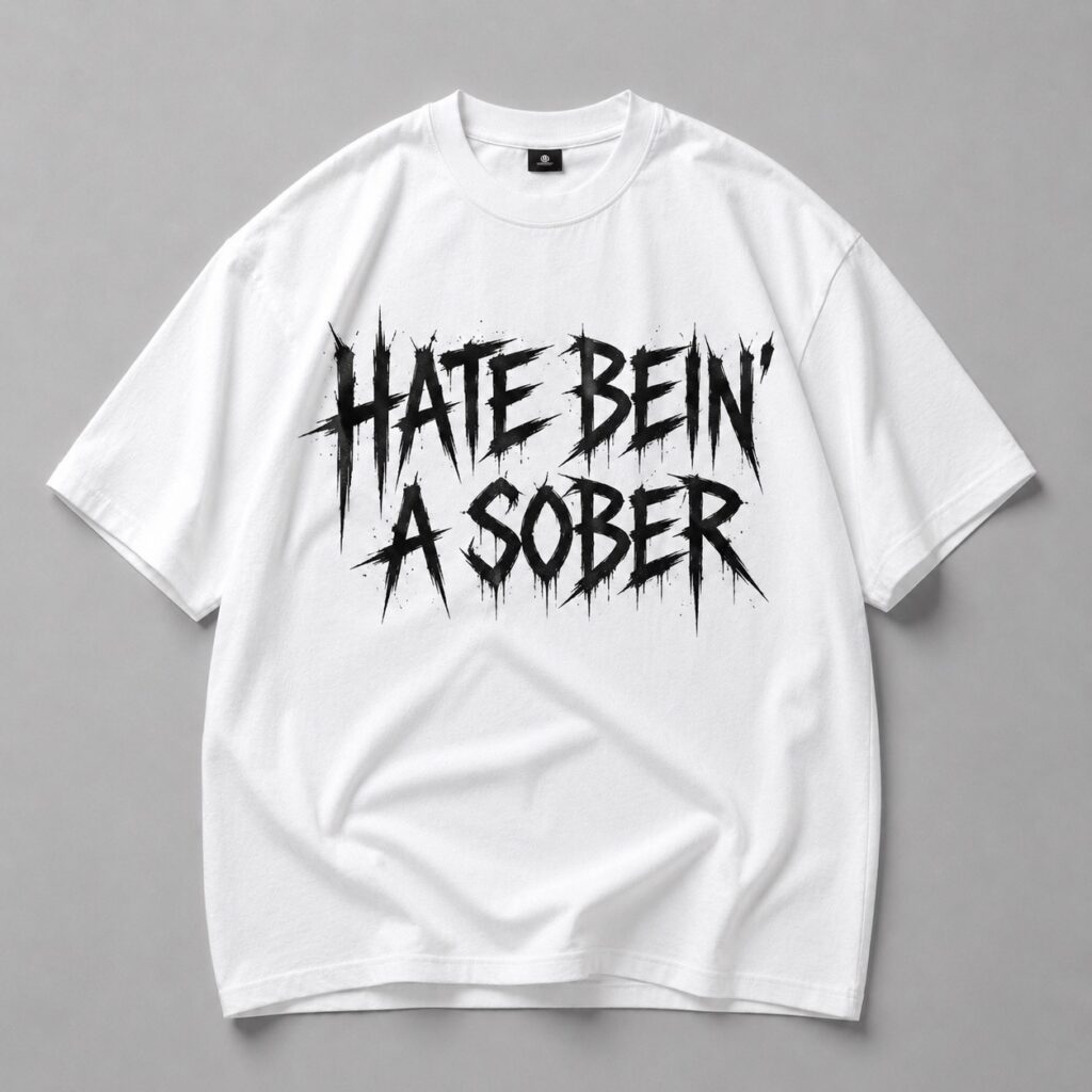 Бяла памучна тениска HATE BEIN' SOBER — 1