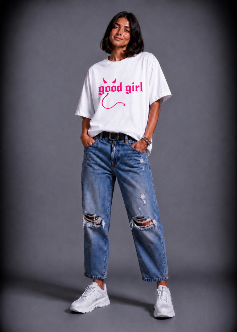 Бяла памучна тениска GOOD GIRL