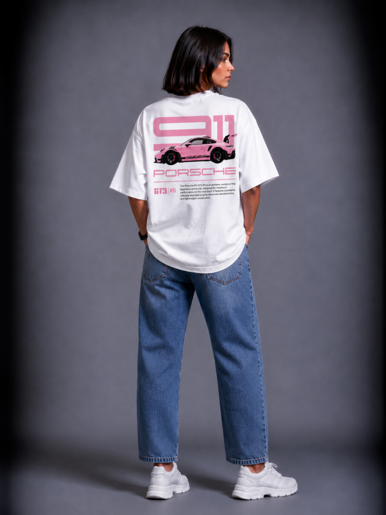 Бяла памучна тениска NEED MONEY FOR PINK PORSCHE — 4