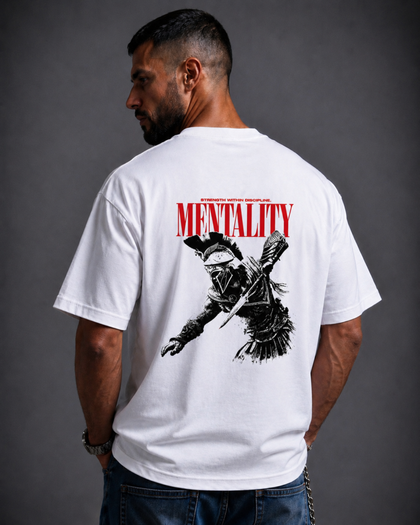 Бяла памучна тениска MENTALITY — 3