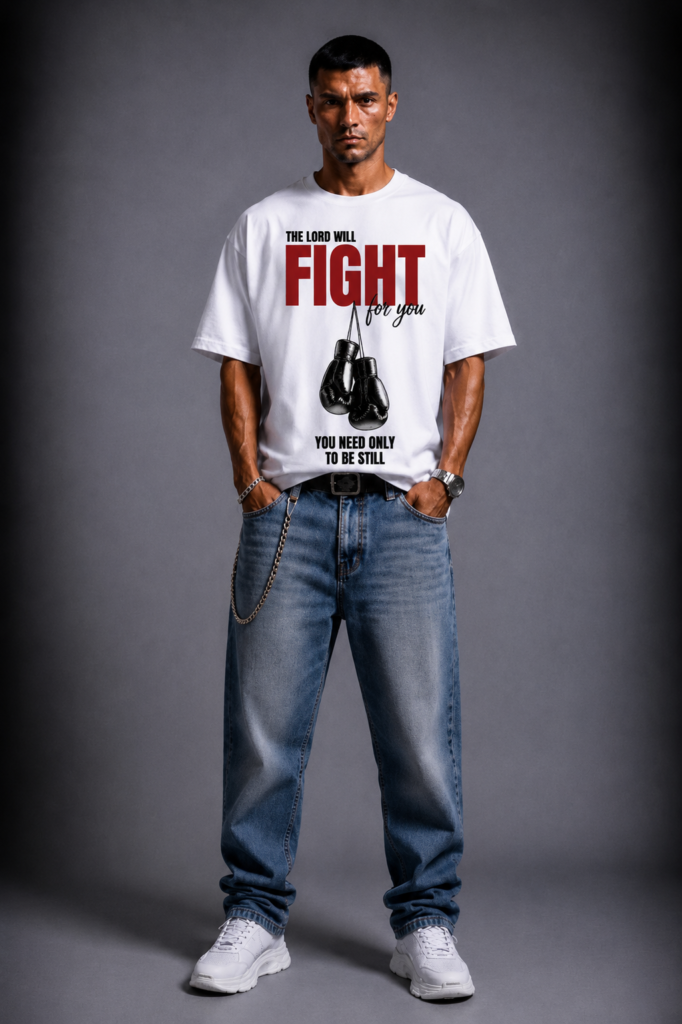 Бяла памучна тениска FIGHT FOR YOU — 3
