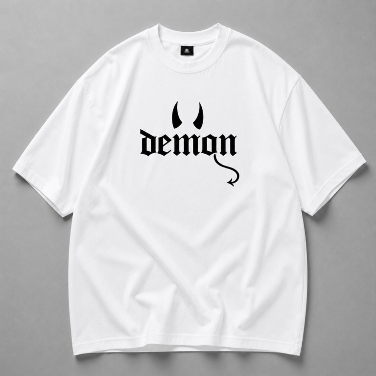 Бяла памучна тениска DEMON