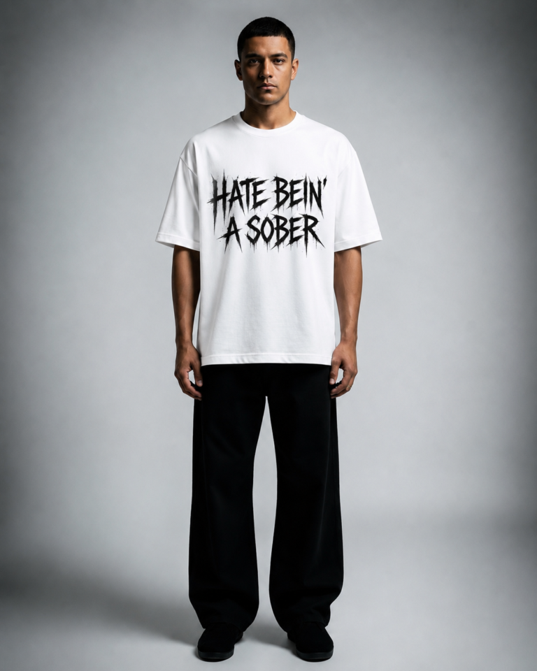 Бяла памучна тениска HATE BEIN' SOBER