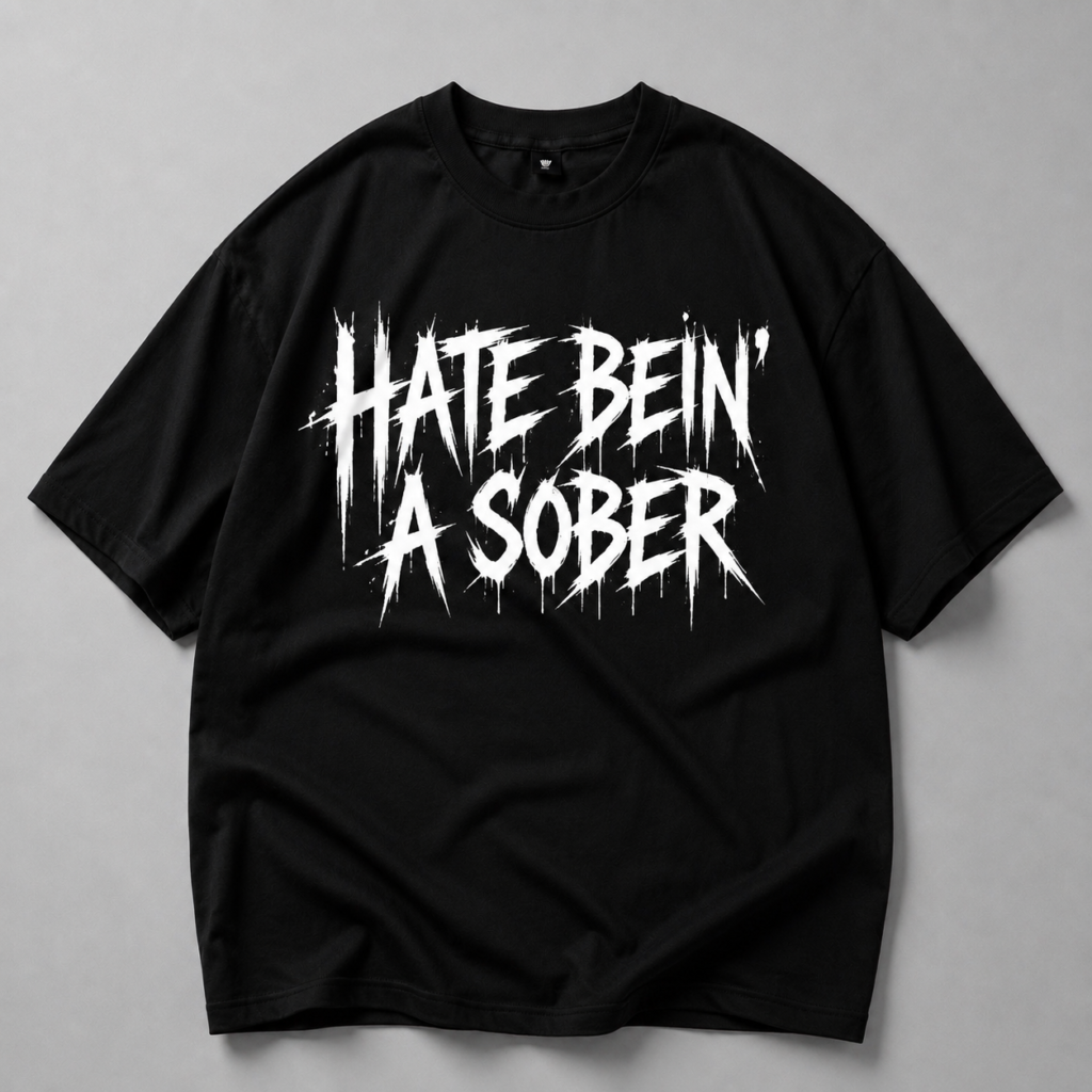 Черна памучна тениса HATE BEIN SOBER — 1