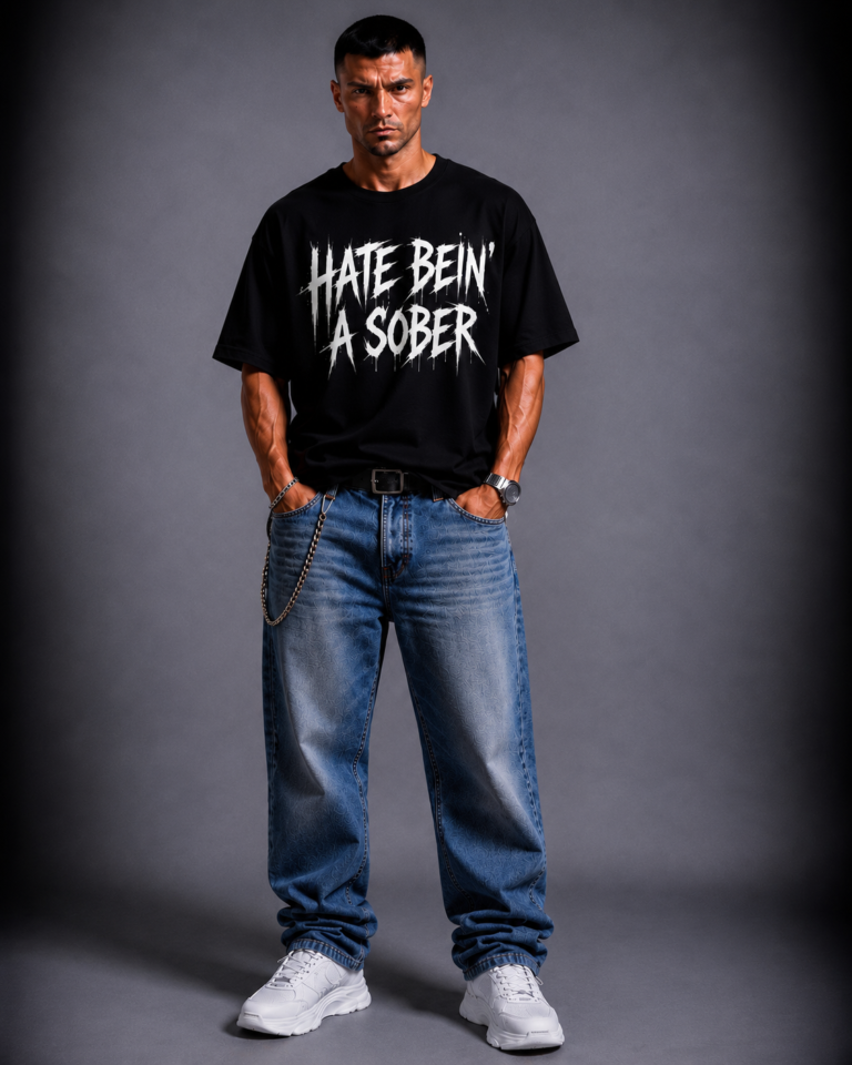 Черна памучна тениса HATE BEIN SOBER