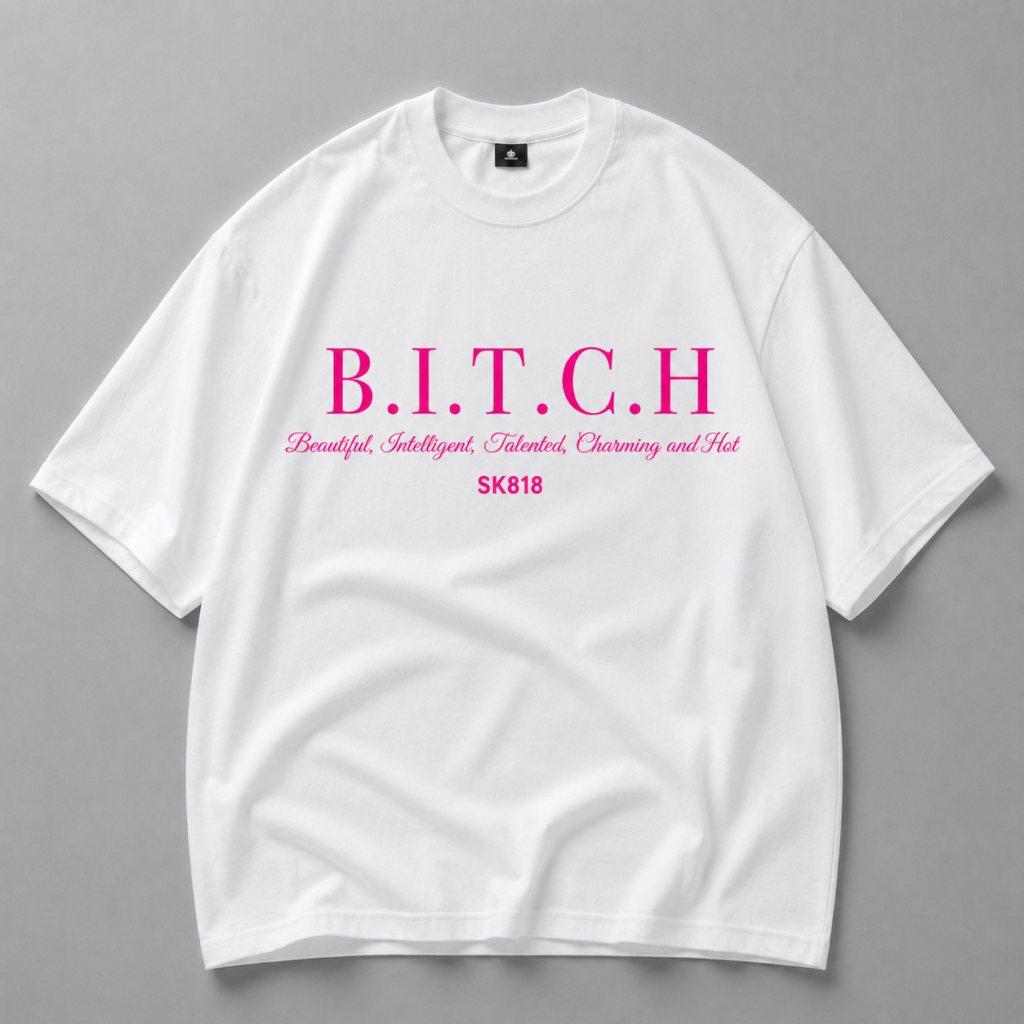 Бяла памучна тениска B.I.T.C.H. — 1
