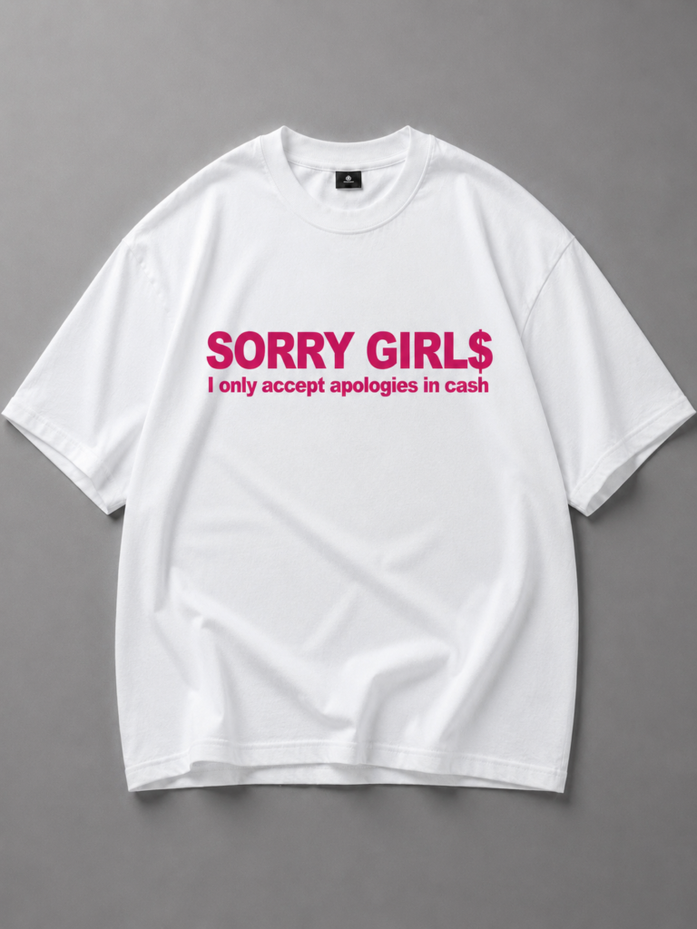 Бяла памучна тениска SORRY GIRLS