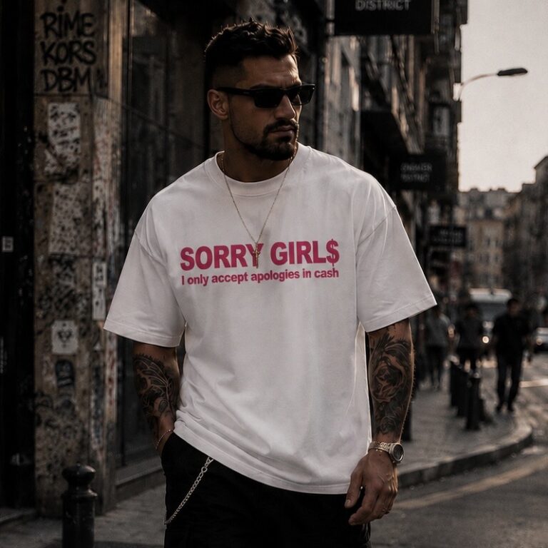 Бяла памучна тениска SORRY GIRLS