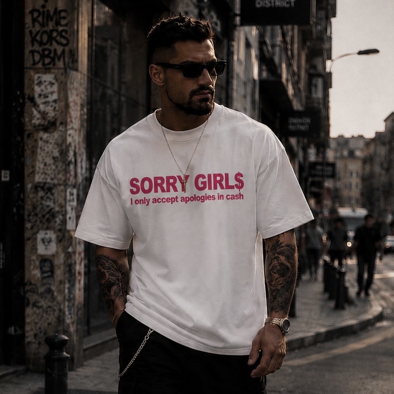 Бяла памучна тениска SORRY GIRLS — 2