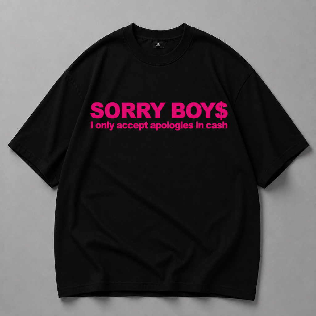 Черна памучна тениска SORRY BOYS